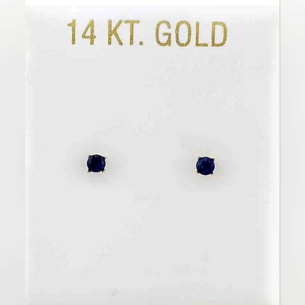 SALE! New 14k Solid Gold Genuine 0.15 Blue Sapphire Earrings & Box - Picture 2 of 7